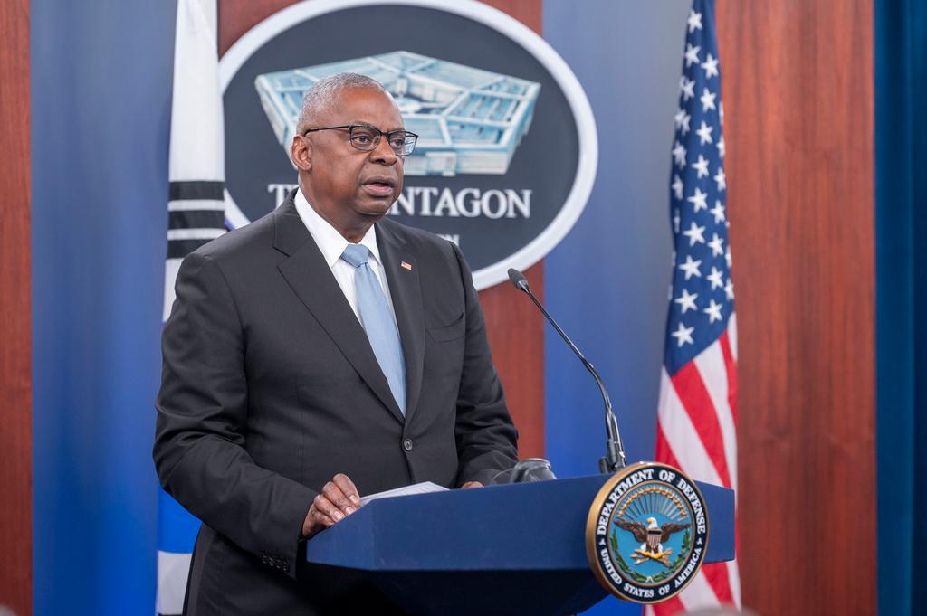 Defense Secretary Lloyd Austin speaks during a joint press briefing with South Korean Defense Minister Kim Yong Hyun at the Pentagon on Wednesday, Oct. 30, 2024 in Washington. 